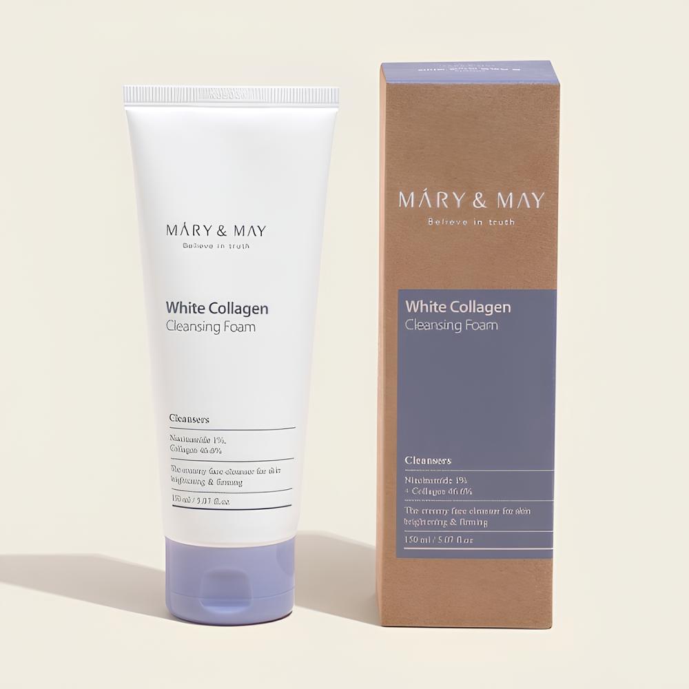 White Collagen Cleansing Foam MARY & MAY right